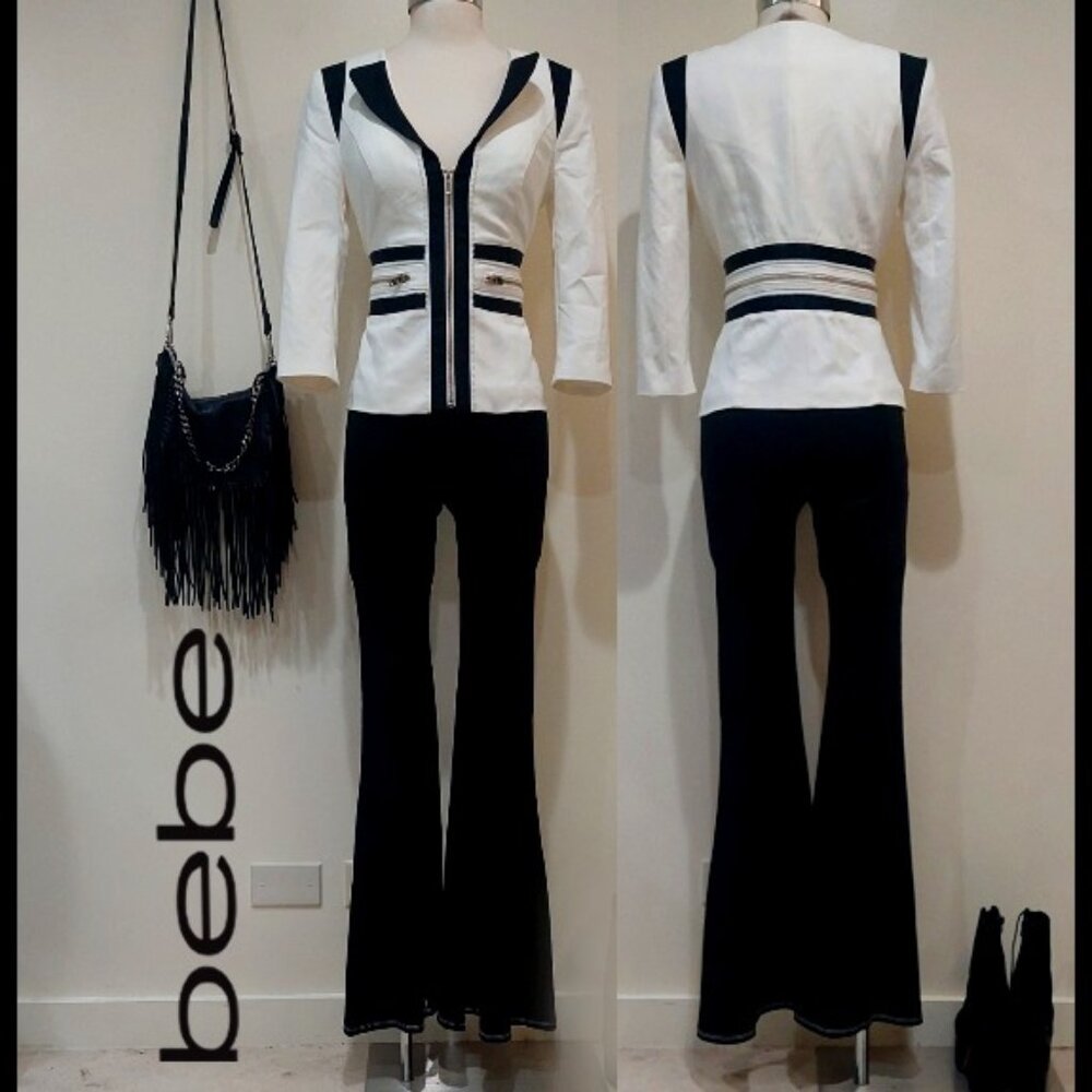 💥SHOWSTOPPER💥VTG Bebe Zipper Detaile Blazer in Brigth White & Black